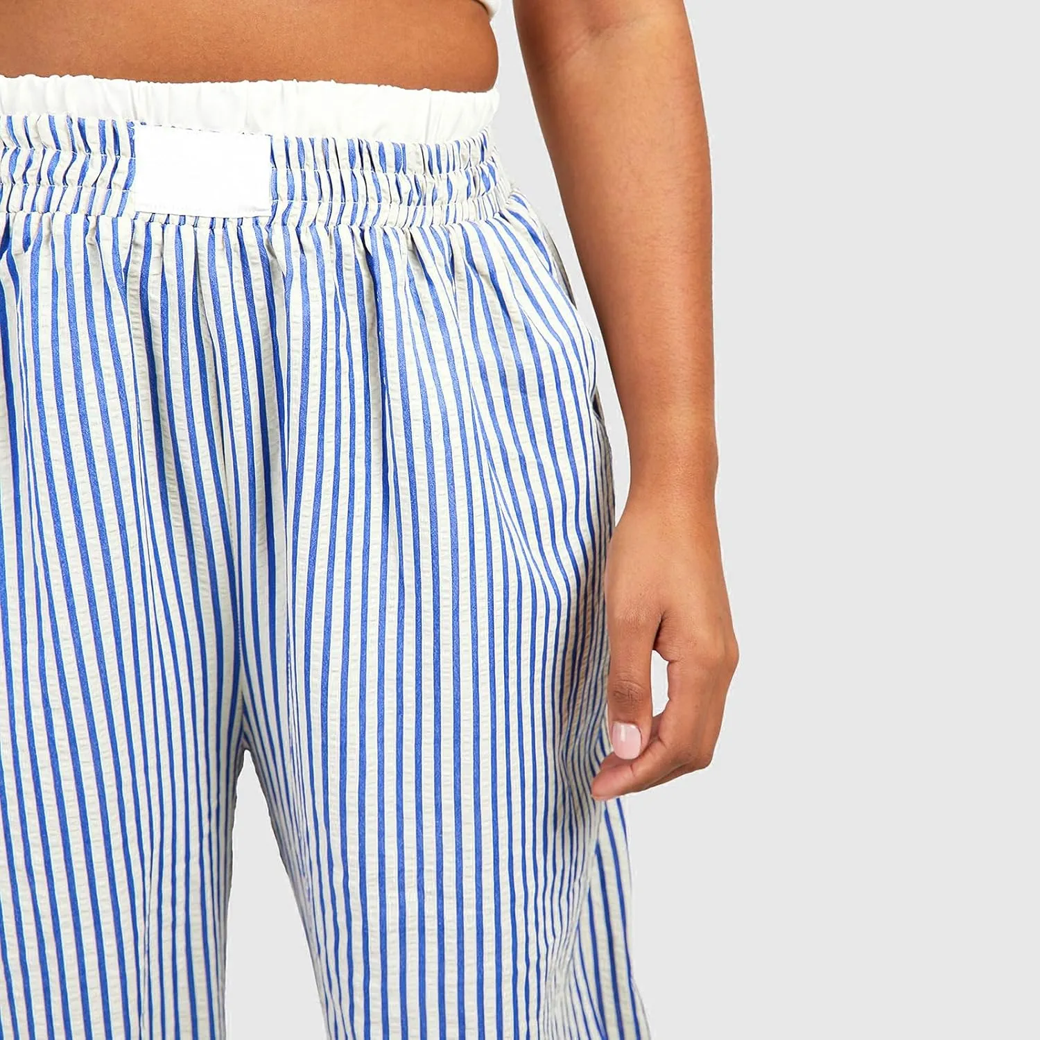 Owl's-Yard Women Y2K Stripe Print Pants Elastic Waist Dreawstring Wide Leg Trousers Striped Casual Lounge Pants with Pockets