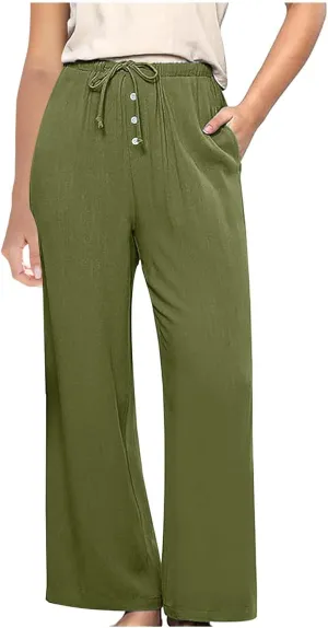 Palazzo Pants for Women,High Waisted Wide Leg Pants Woman Summer Flowy Drawstring Business Casual Trendy Trousers