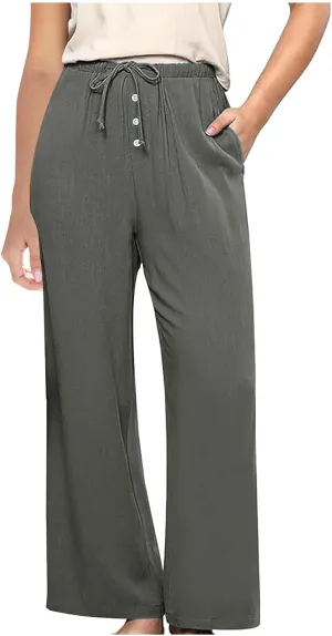 Palazzo Pants for Women,High Waisted Wide Leg Pants Woman Summer Flowy Drawstring Business Casual Trendy Trousers