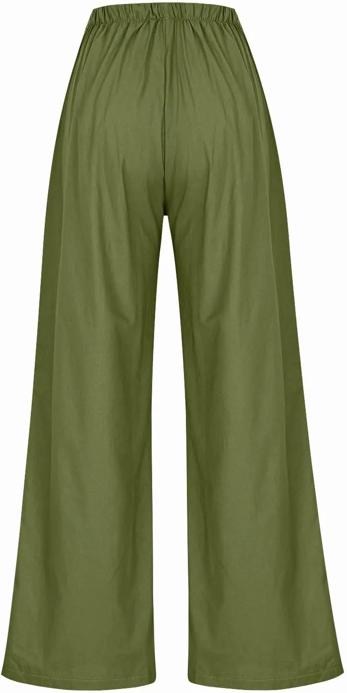 Palazzo Pants for Women,High Waisted Wide Leg Pants Woman Summer Flowy Drawstring Business Casual Trendy Trousers