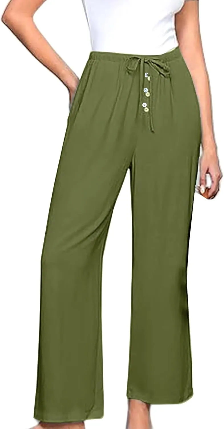 Palazzo Pants for Women,High Waisted Wide Leg Pants Woman Summer Flowy Drawstring Business Casual Trendy Trousers