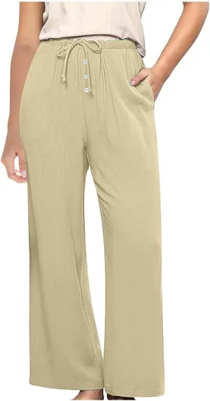 Palazzo Pants for Women,High Waisted Wide Leg Pants Woman Summer Flowy Drawstring Business Casual Trendy Trousers