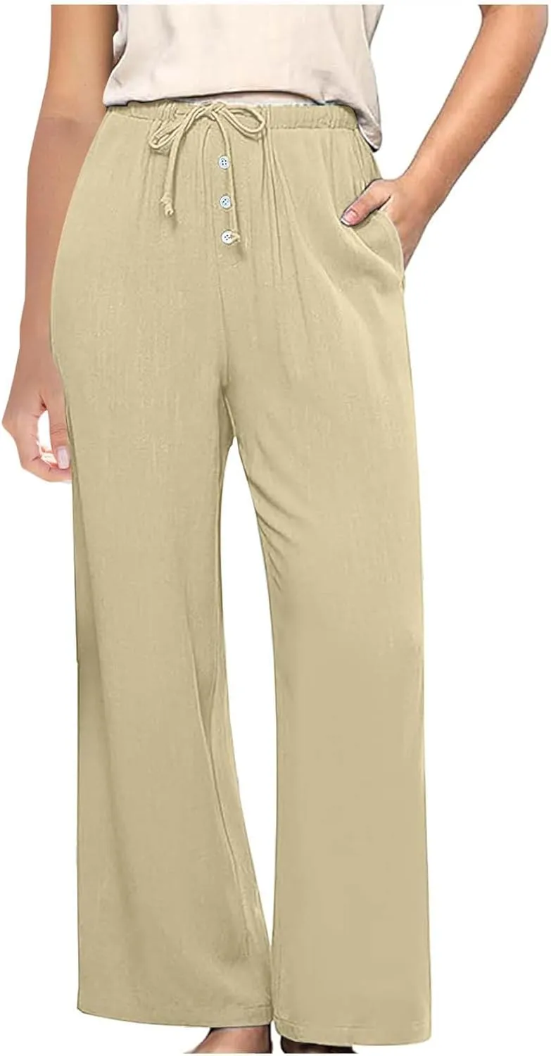 Palazzo Pants for Women,High Waisted Wide Leg Pants Woman Summer Flowy Drawstring Business Casual Trendy Trousers