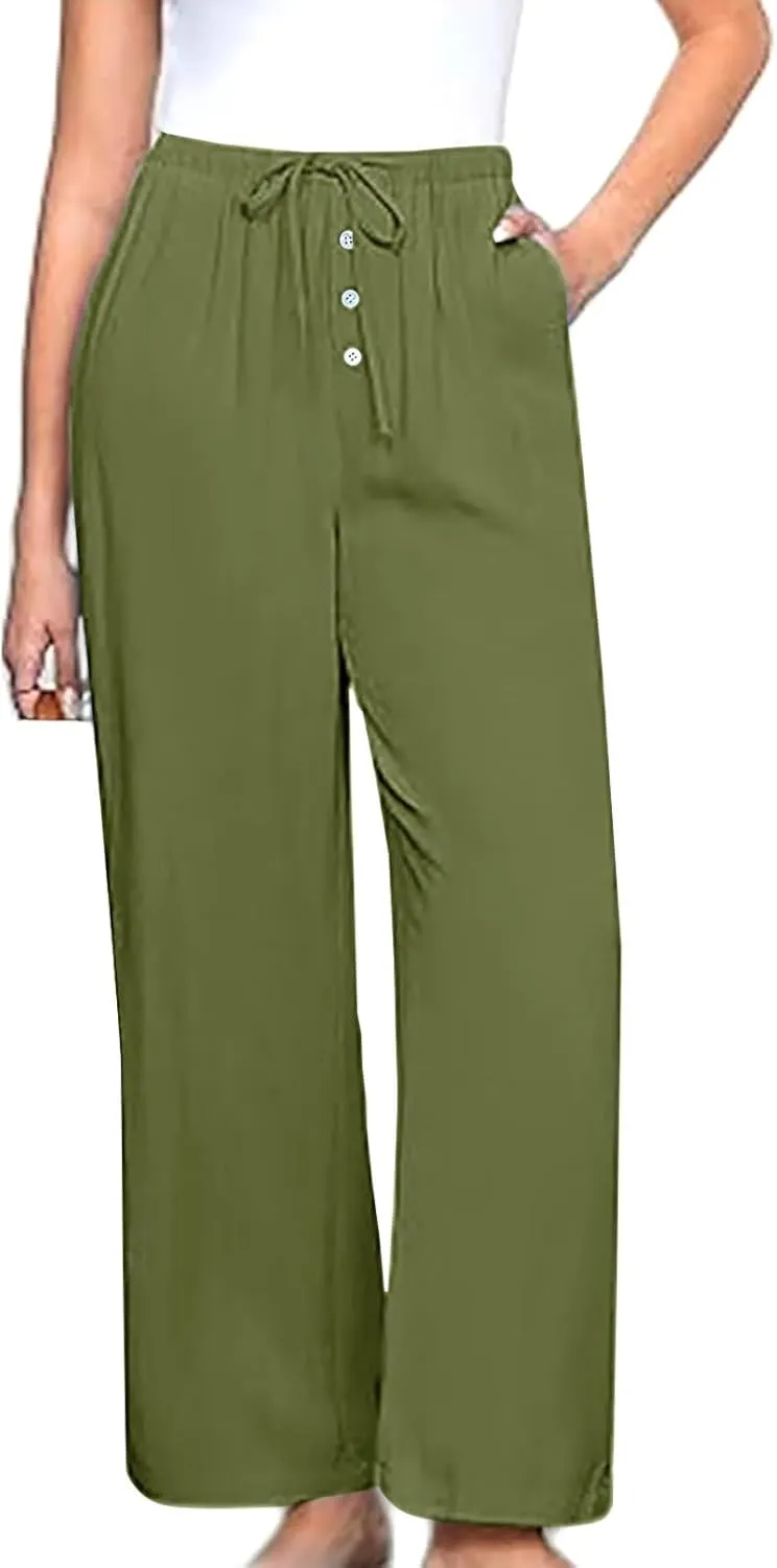 Palazzo Pants for Women,High Waisted Wide Leg Pants Woman Summer Flowy Drawstring Business Casual Trendy Trousers