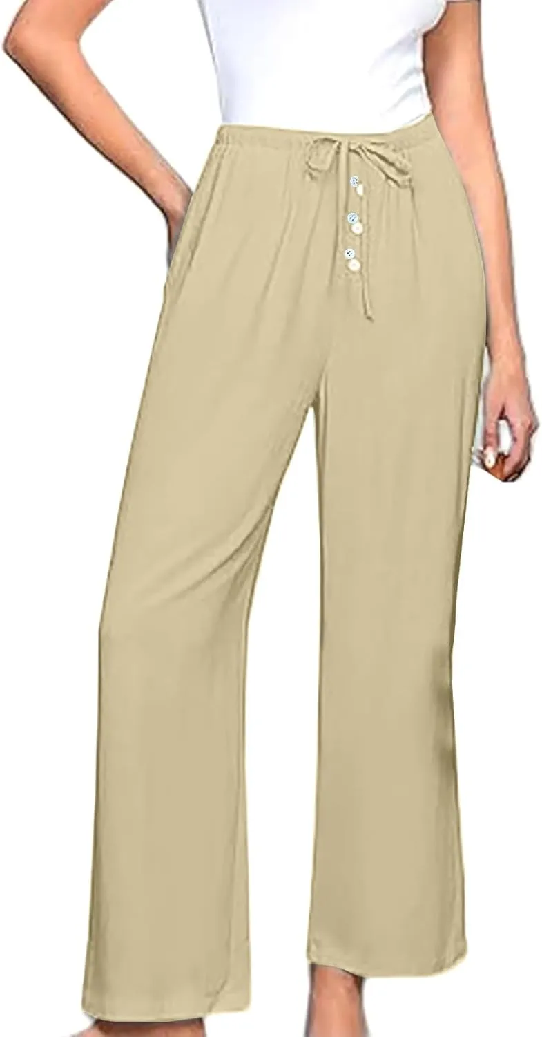 Palazzo Pants for Women,High Waisted Wide Leg Pants Woman Summer Flowy Drawstring Business Casual Trendy Trousers