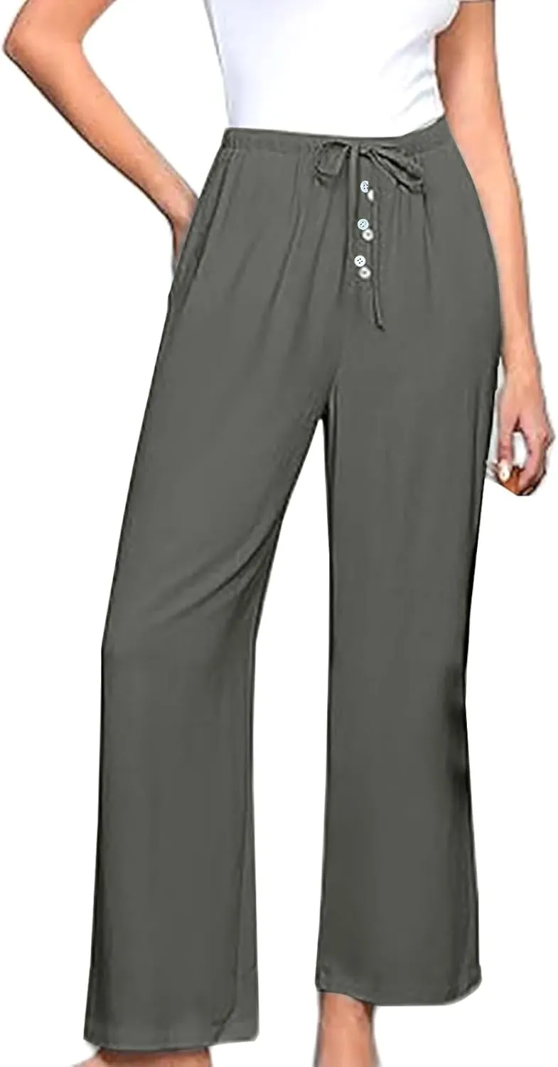 Palazzo Pants for Women,High Waisted Wide Leg Pants Woman Summer Flowy Drawstring Business Casual Trendy Trousers