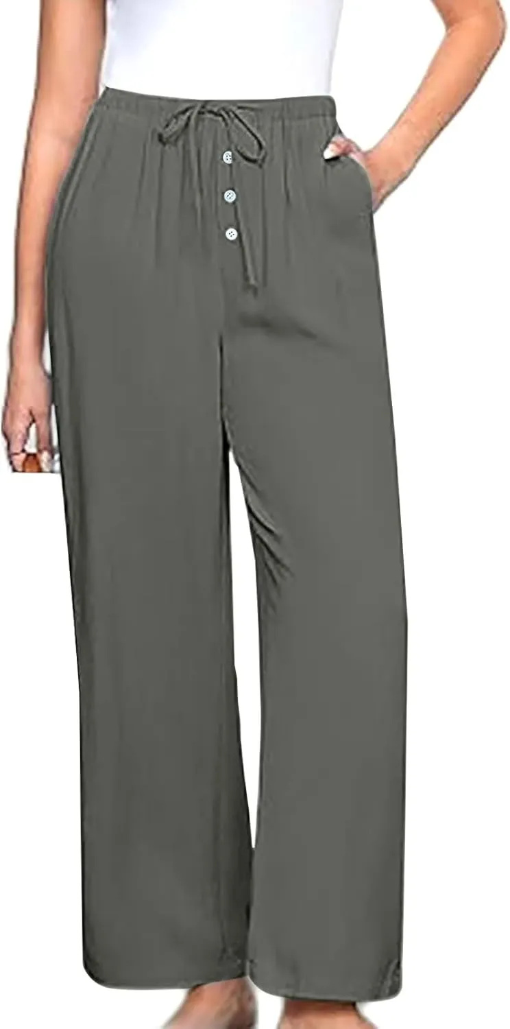 Palazzo Pants for Women,High Waisted Wide Leg Pants Woman Summer Flowy Drawstring Business Casual Trendy Trousers