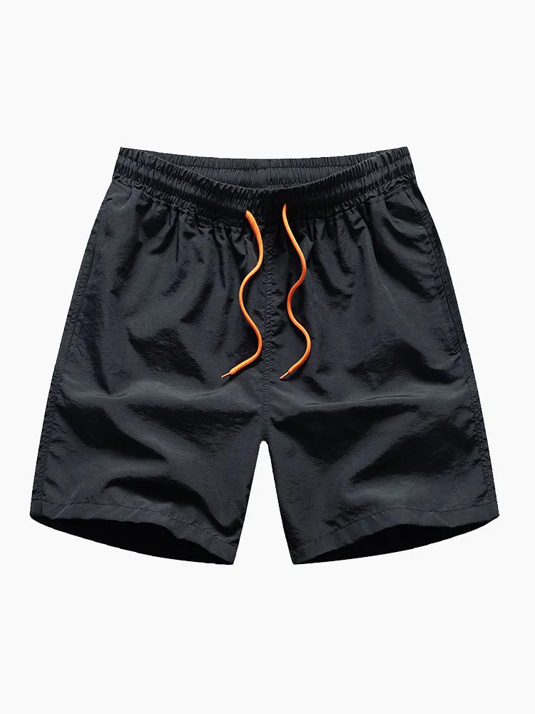 Palm Tree Silhouette Print Cotton T-Shirt & Man Mid Length Drawstring Swim Shorts