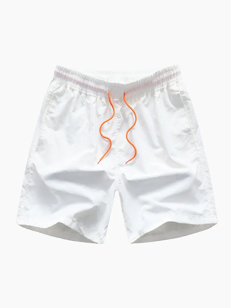 Palm Tree Silhouette Print Cotton T-Shirt & Man Mid Length Drawstring Swim Shorts