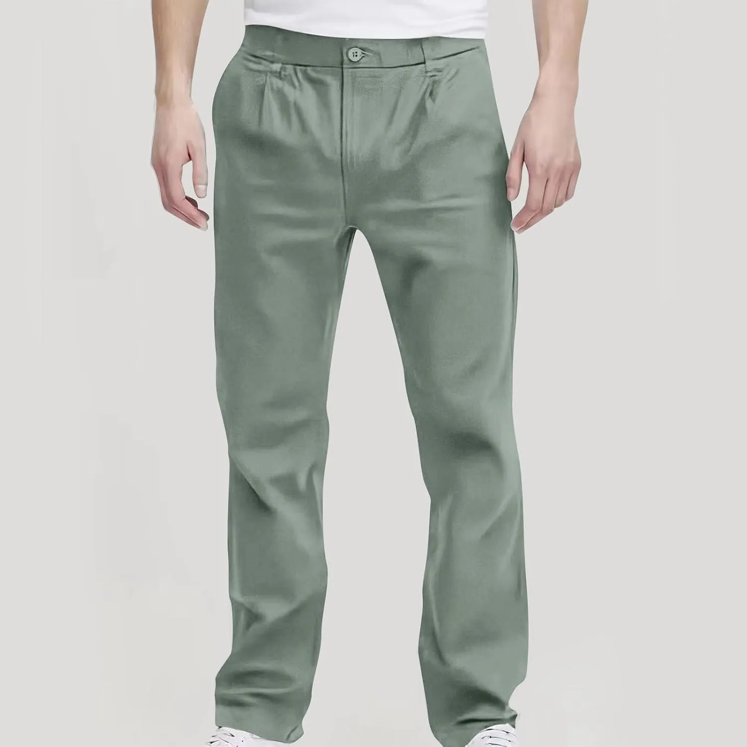 Pants for Men Casual Lightweight Relaxed Fit Chino Pant with Pocket Button Elastic Waistband Baggy Business Trousers