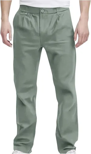 Pants for Men Casual Lightweight Relaxed Fit Chino Pant with Pocket Button Elastic Waistband Baggy Business Trousers