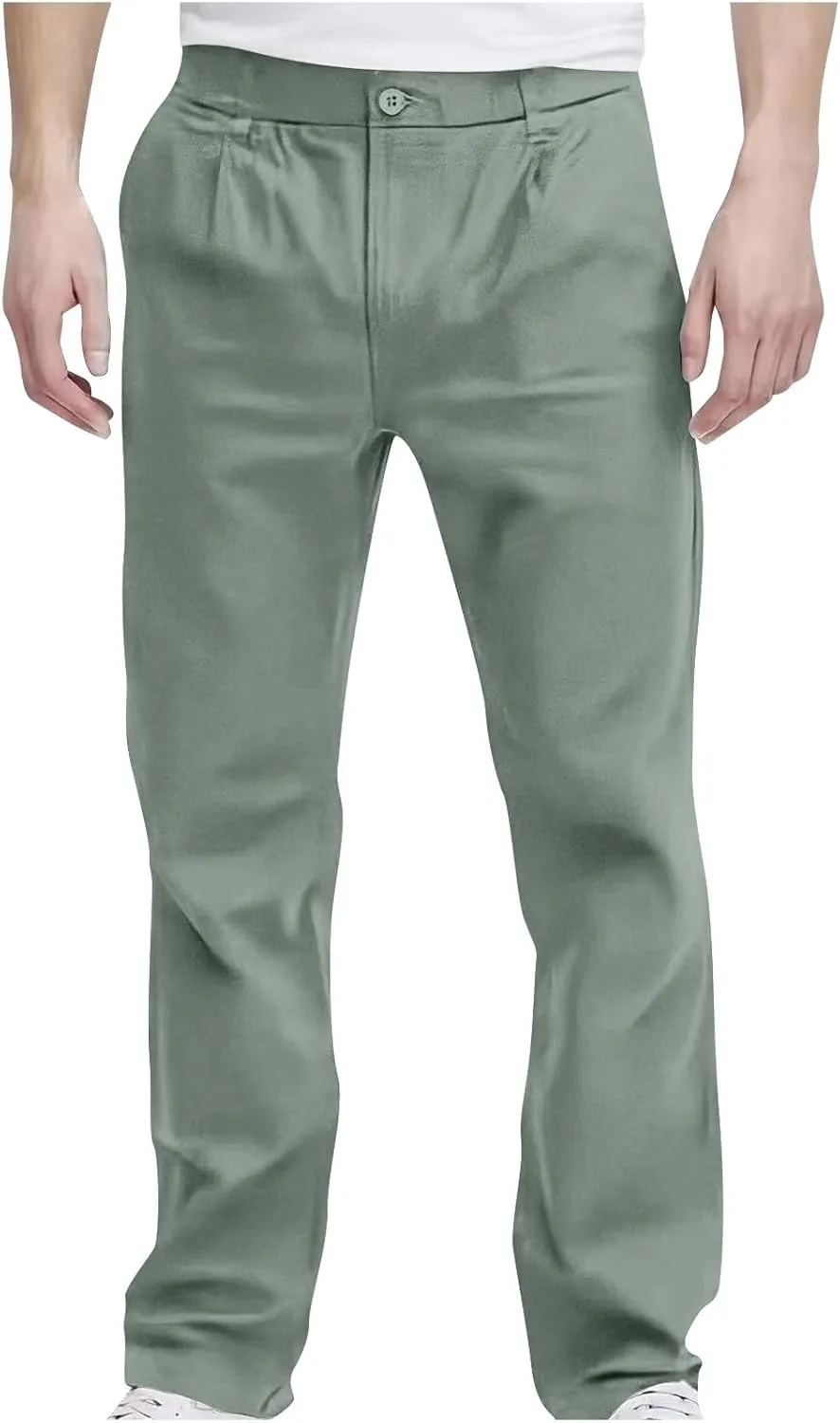 Pants for Men Casual Lightweight Relaxed Fit Chino Pant with Pocket Button Elastic Waistband Baggy Business Trousers