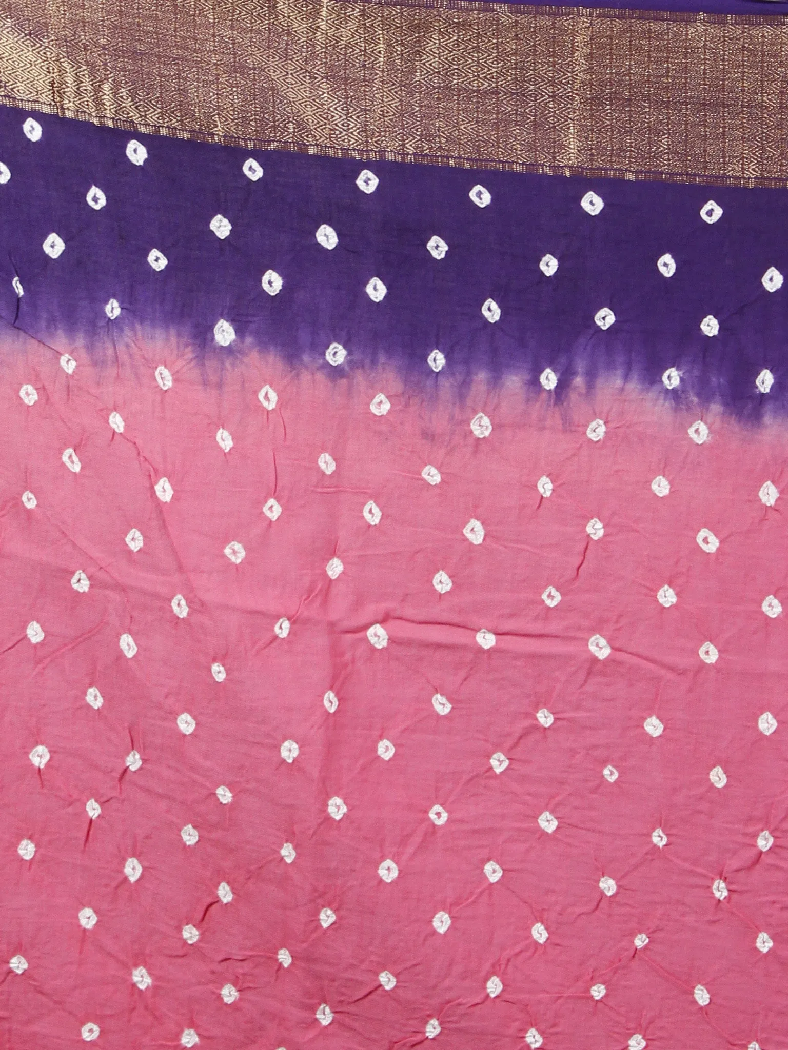 Pastel Pink Purple Ivory Hand Tie & Dye Bandhej Glace Cotton Saree With Resham Border - S031701326