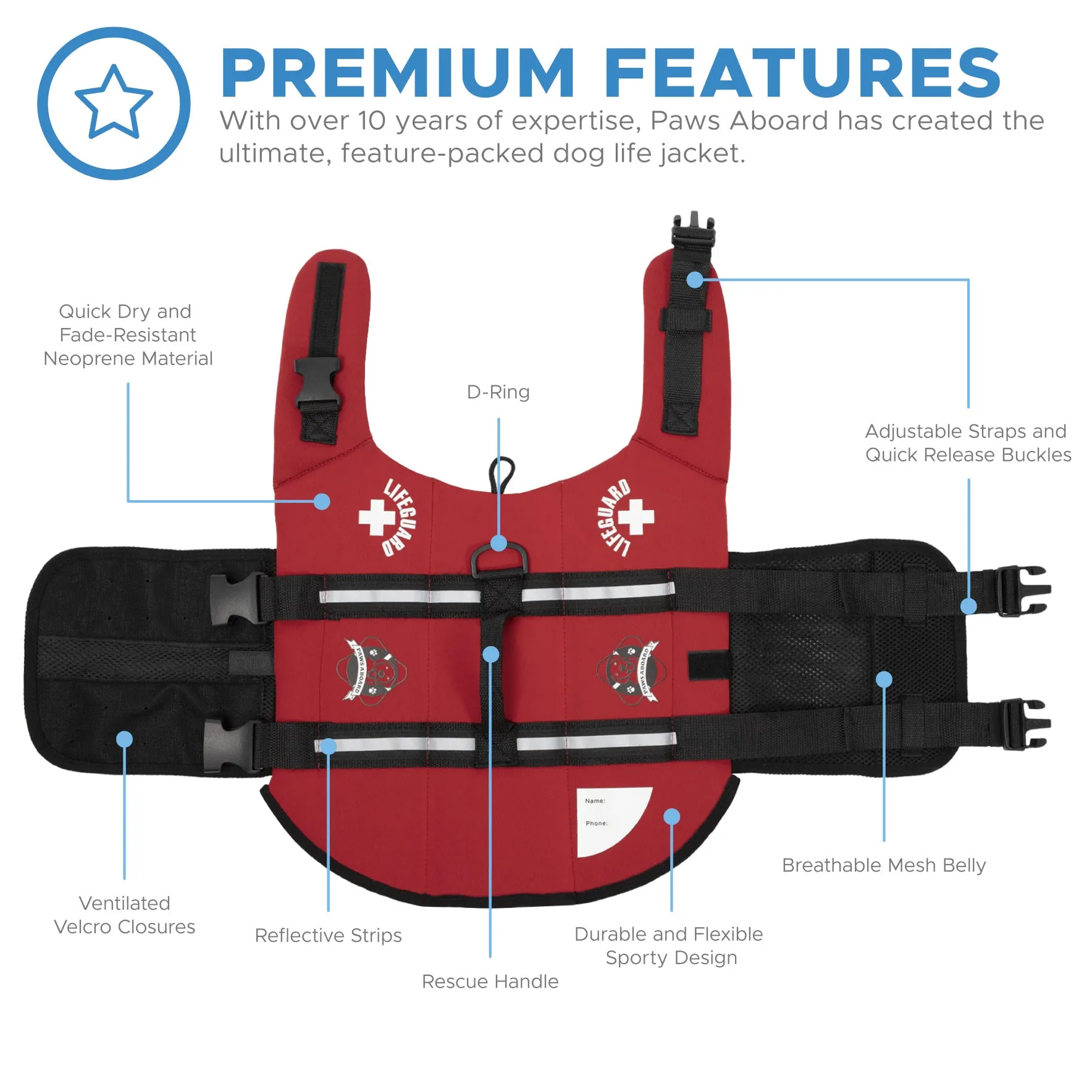 Paws Aboard Dog Life Jacket - RED NEOPRENE