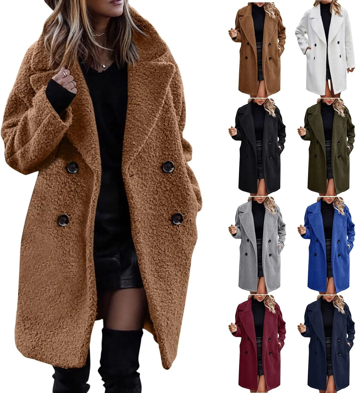 Pea Coats for Women Winter Dressy Wool Blend Peacoat Elegant Notch Lapel Trench Coats Warm Double Breasted Overcoat