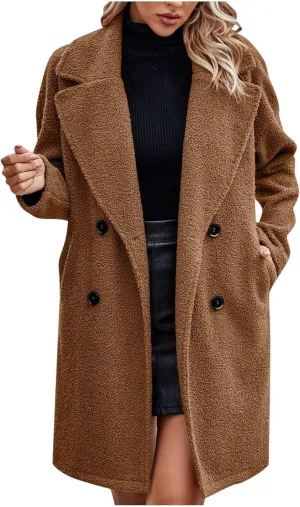 Pea Coats for Women Winter Dressy Wool Blend Peacoat Elegant Notch Lapel Trench Coats Warm Double Breasted Overcoat