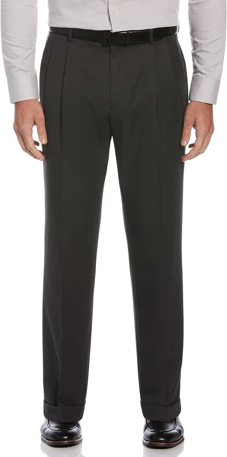 Perry Ellis Portfolio Men's Double Pleated Dress Pants with Elastic Waist, Classic Fit, Stretch Non-iron Fabric
