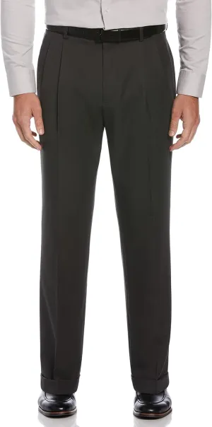 Perry Ellis Portfolio Men's Double Pleated Dress Pants with Elastic Waist, Classic Fit, Stretch Non-iron Fabric