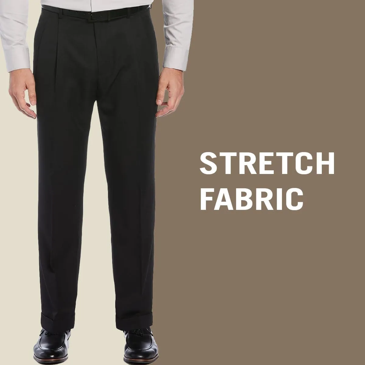 Perry Ellis Portfolio Men's Double Pleated Dress Pants with Elastic Waist, Classic Fit, Stretch Non-iron Fabric