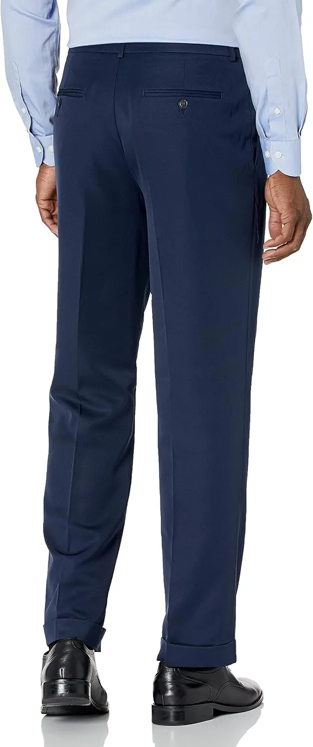 Perry Ellis Portfolio Men's Double Pleated Dress Pants with Elastic Waist, Classic Fit, Stretch Non-iron Fabric