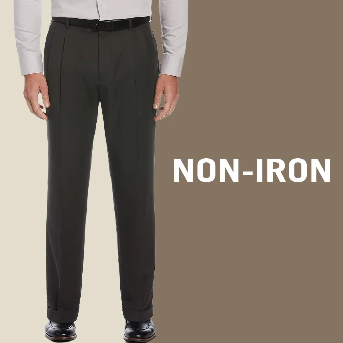 Perry Ellis Portfolio Men's Double Pleated Dress Pants with Elastic Waist, Classic Fit, Stretch Non-iron Fabric
