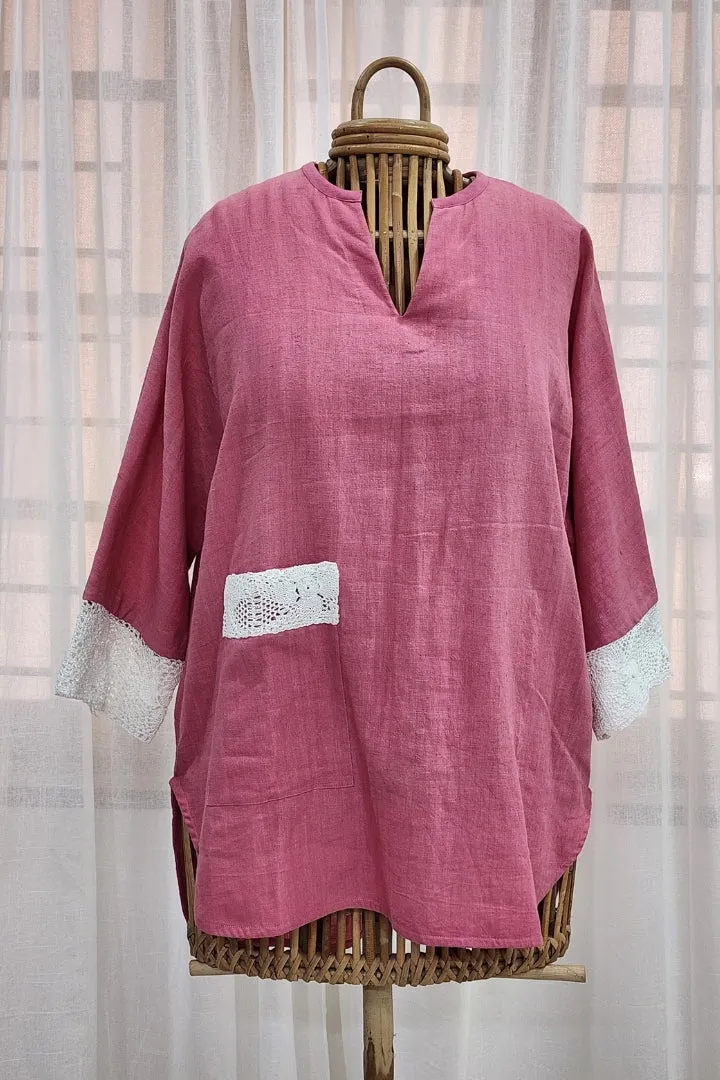 Pink co-ord set with hand-crochet lace