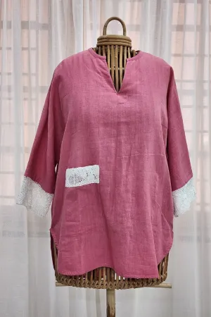 Pink co-ord set with hand-crochet lace
