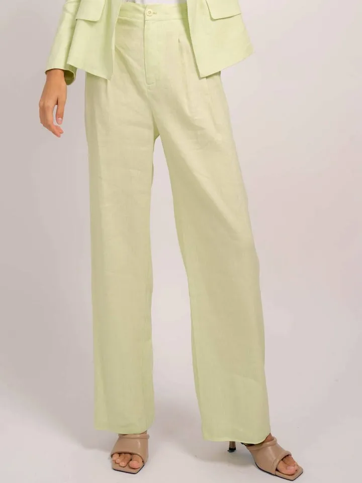 Pistachio Linen Wide Leg Niall Pant
