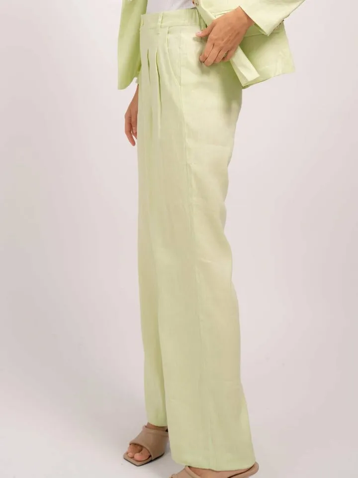 Pistachio Linen Wide Leg Niall Pant