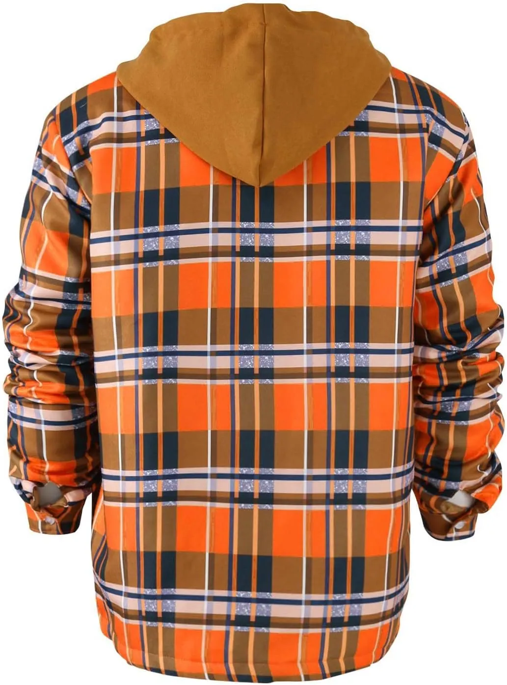 Plaid Jacket Mens Hooded Quilted Lined Flannel Shirt Jacket Long Sleeve Full Zip Jackets Winter Thick Warm Coat