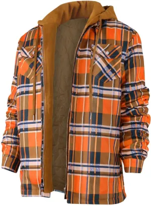 Plaid Jacket Mens Hooded Quilted Lined Flannel Shirt Jacket Long Sleeve Full Zip Jackets Winter Thick Warm Coat