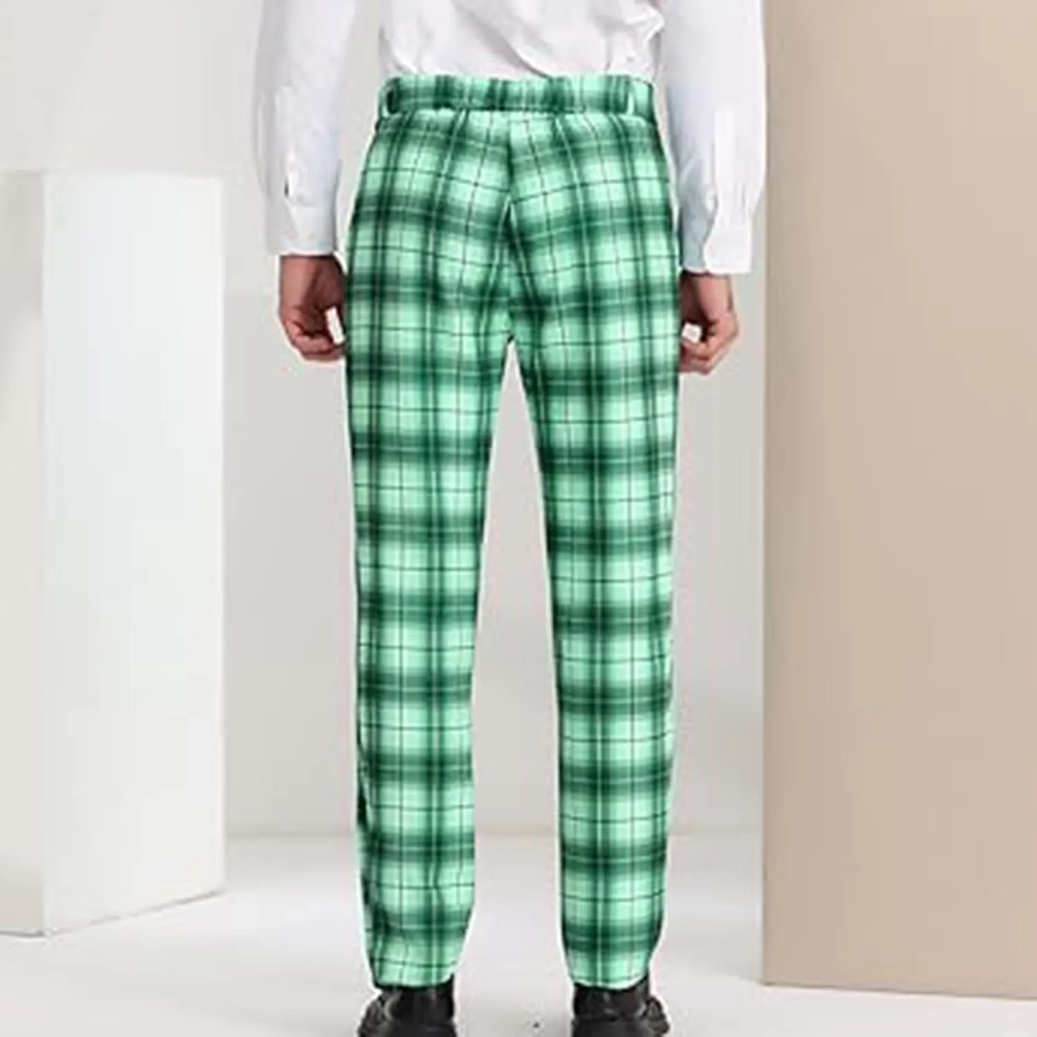Plaid Pants for Men Straight Leg Checked Pattern Business Golf Chinos Pants Trousers Slim Fit Pants Expandable Waist