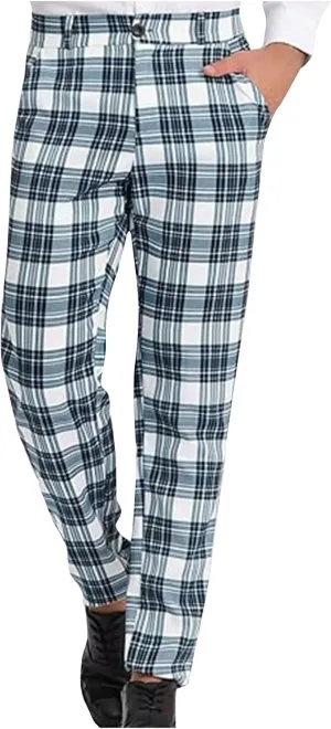 Plaid Pants for Men Straight Leg Checked Pattern Business Golf Chinos Pants Trousers Slim Fit Pants Expandable Waist