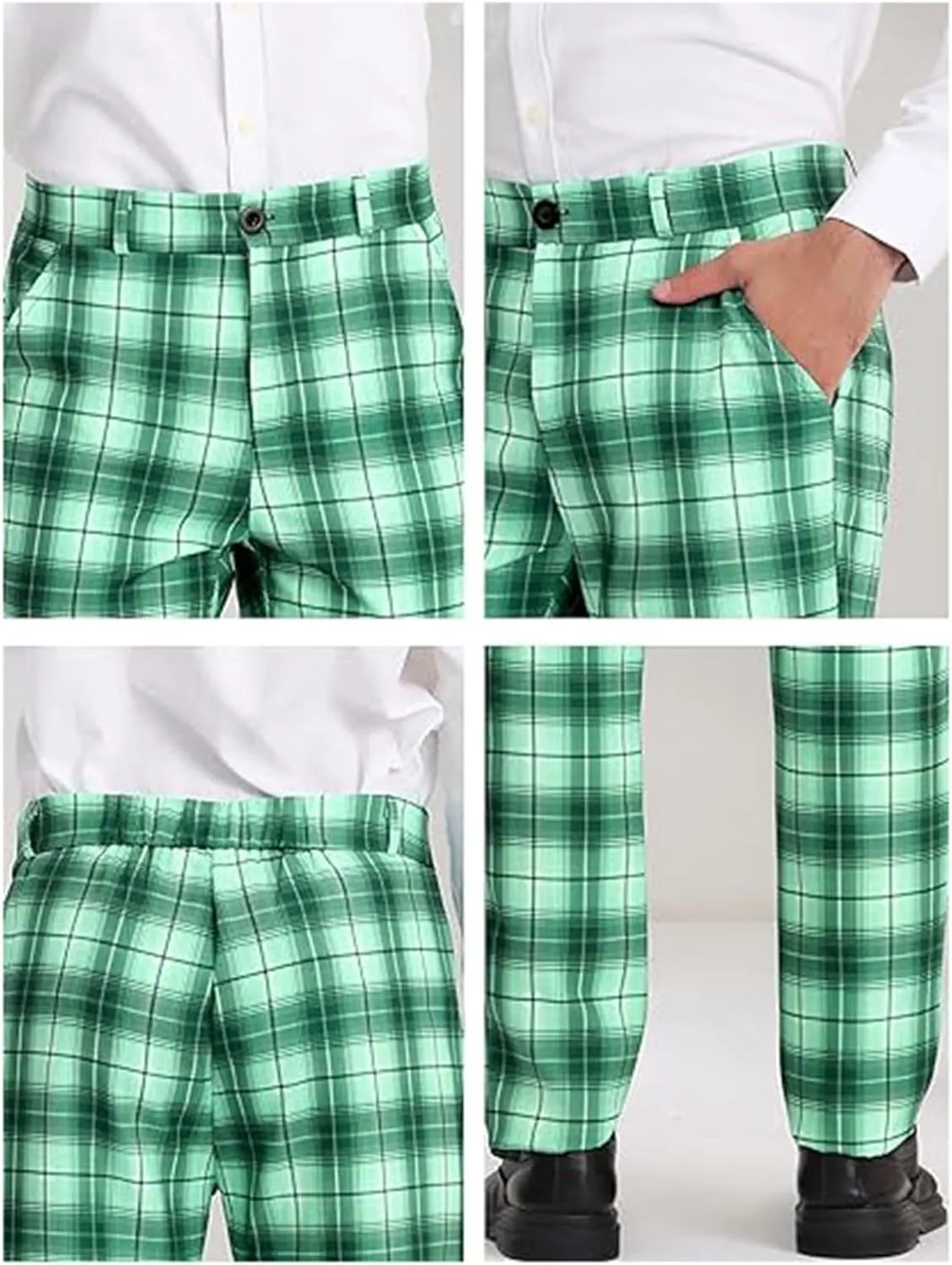 Plaid Pants for Men Straight Leg Checked Pattern Business Golf Chinos Pants Trousers Slim Fit Pants Expandable Waist