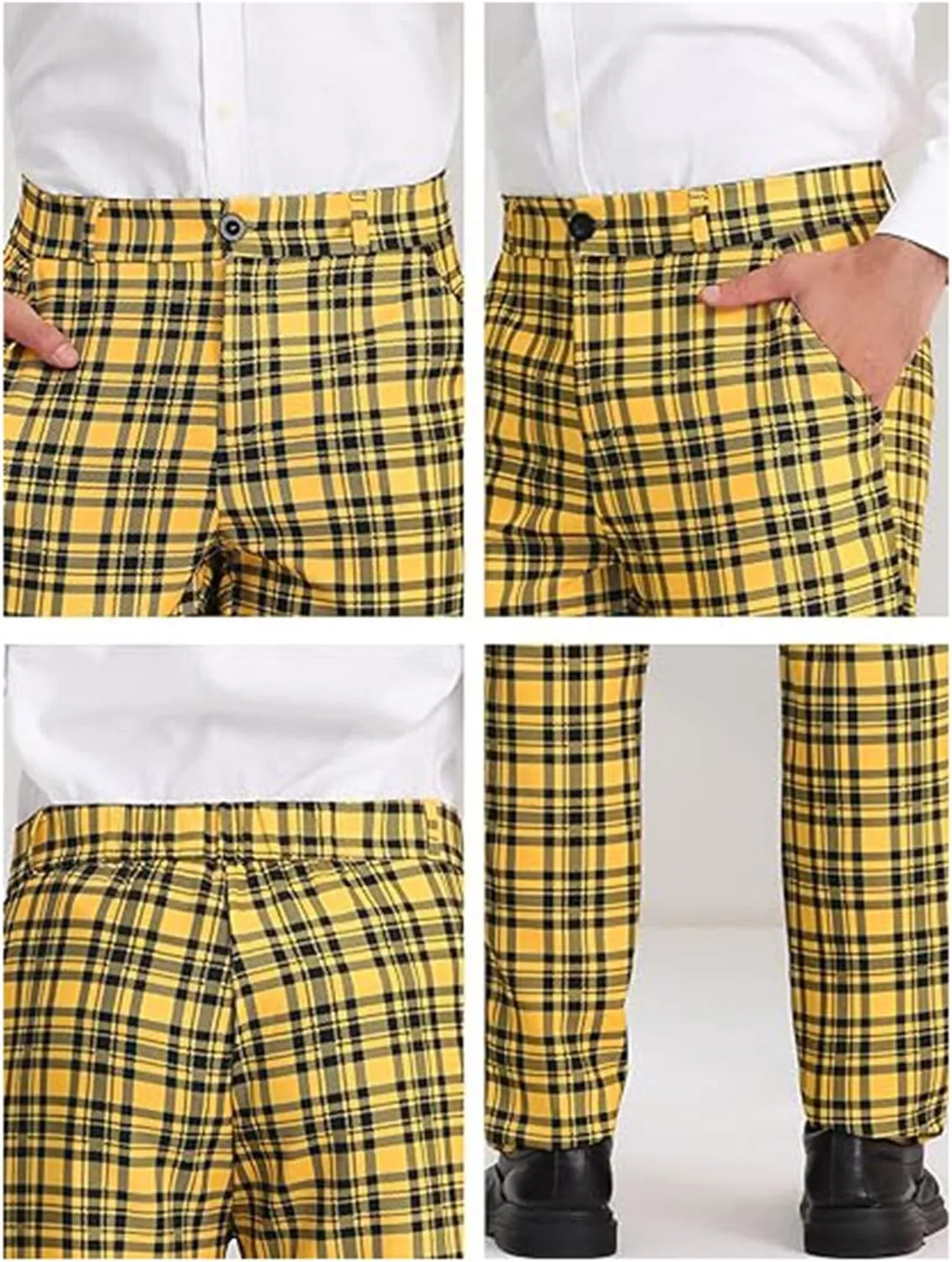 Plaid Pants for Men Straight Leg Checked Pattern Business Golf Chinos Pants Trousers Slim Fit Pants Expandable Waist