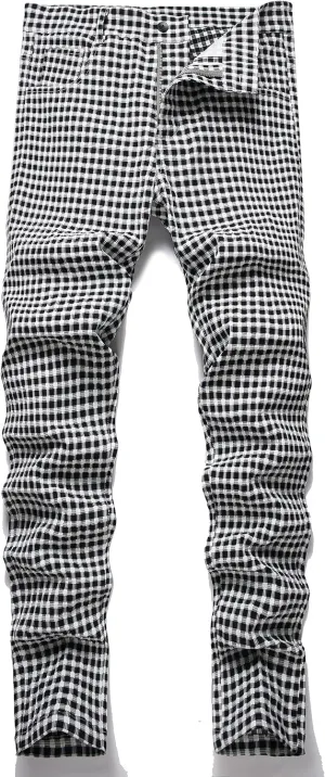 Plaid Pants for Men, Stretch Mens Slim Fit Dress Pants Skinny Flat-Front Fashion Business Casual Chinos Pants