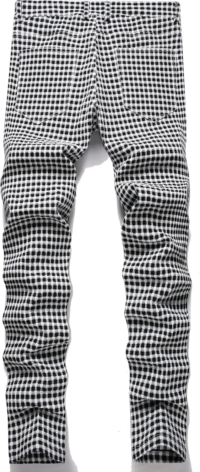 Plaid Pants for Men, Stretch Mens Slim Fit Dress Pants Skinny Flat-Front Fashion Business Casual Chinos Pants