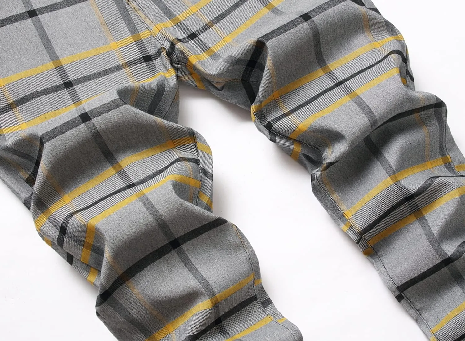 Plaid Pants for Men, Stretch Mens Slim Fit Dress Pants Skinny Flat-Front Fashion Business Casual Chinos Pants