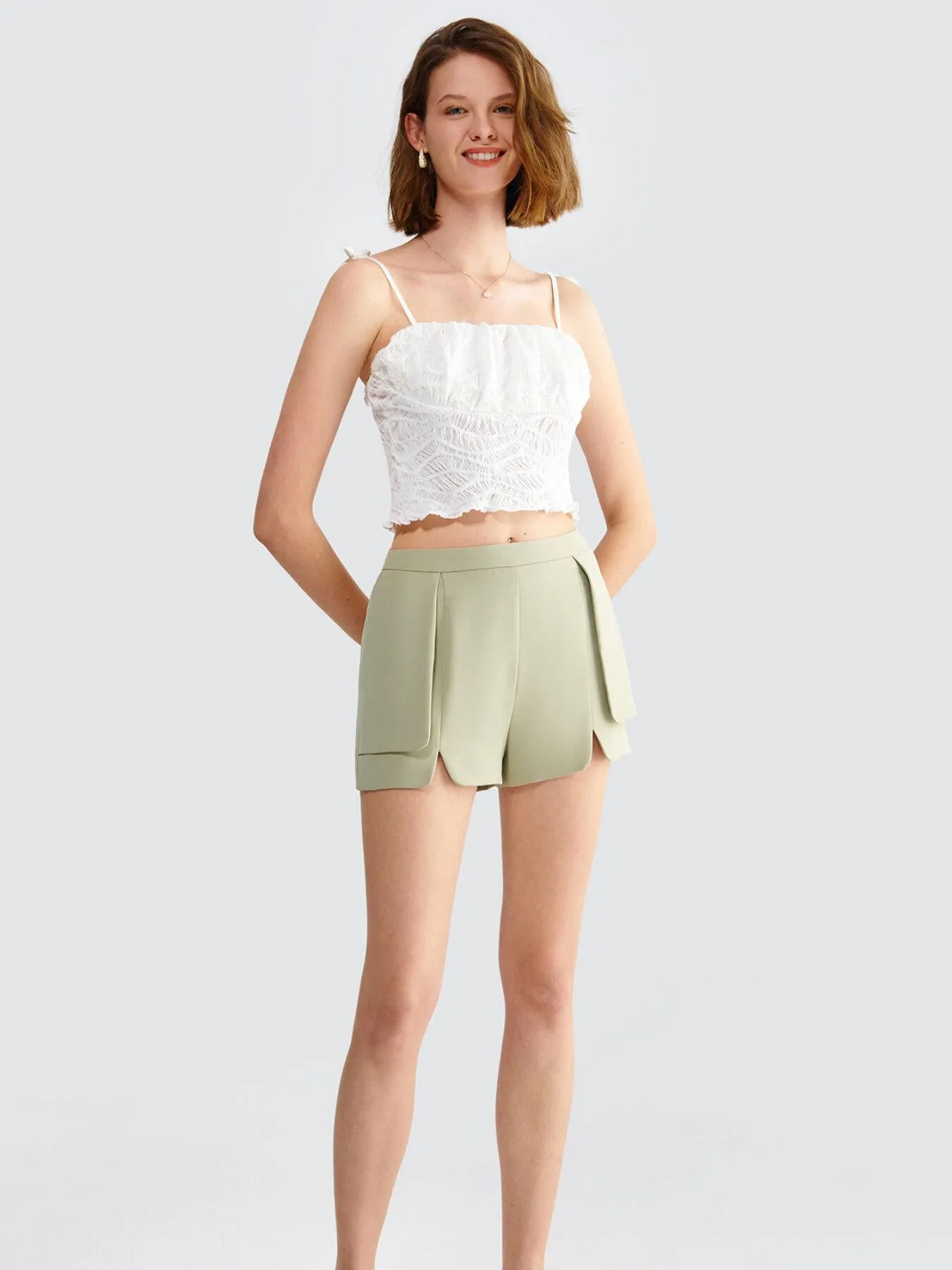 Pocket Zipper Back Split Shorts