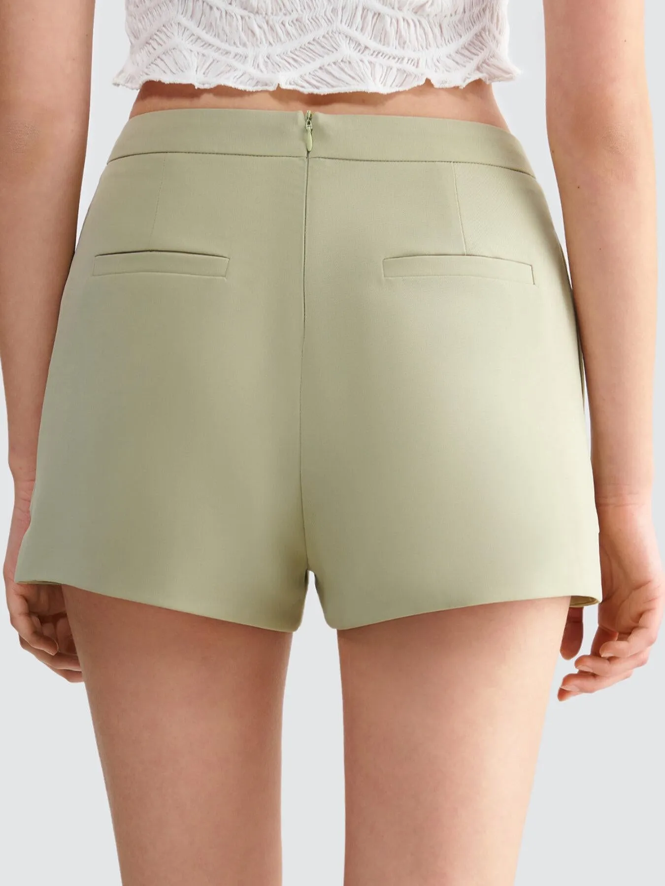 Pocket Zipper Back Split Shorts
