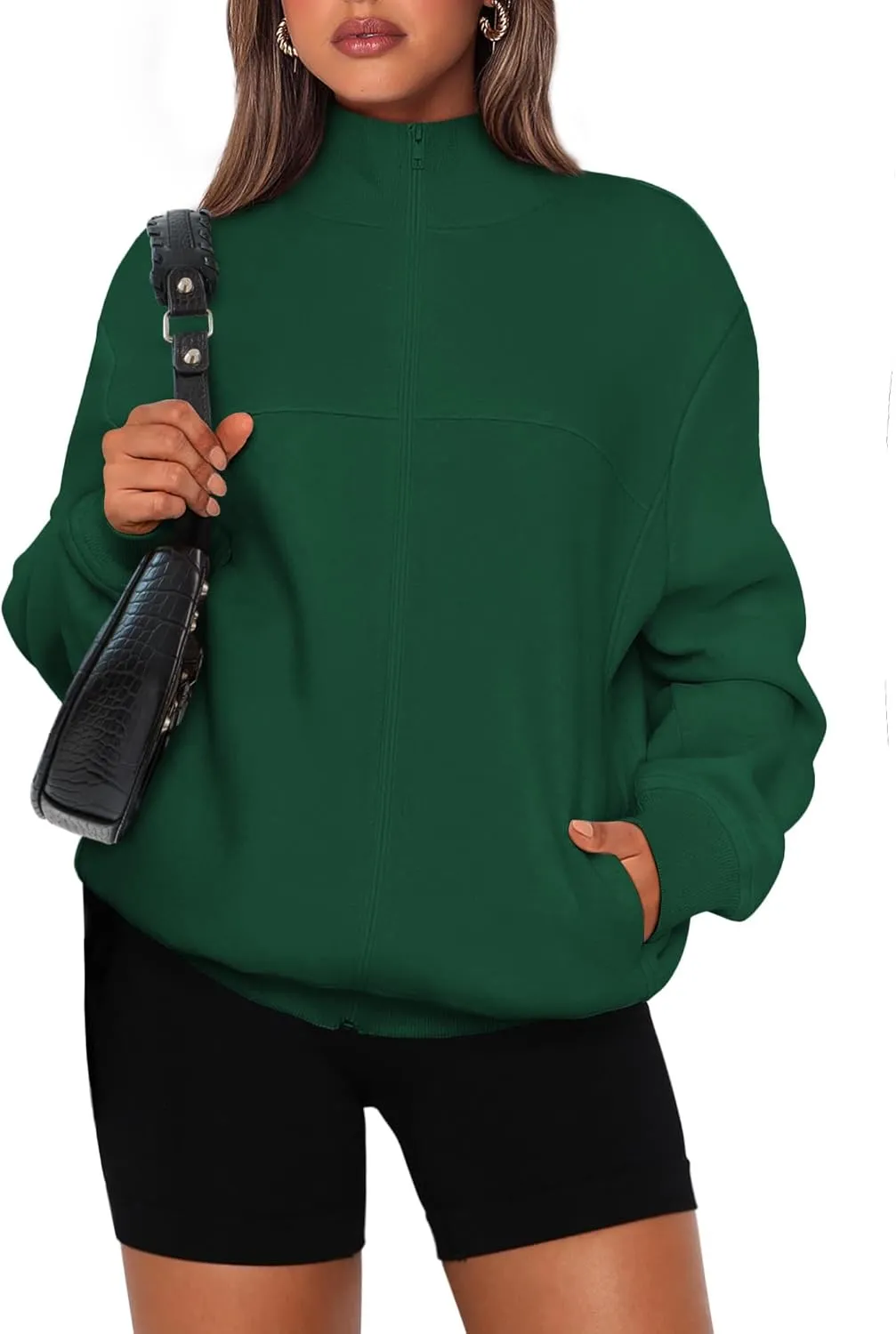 PRETTYGARDEN Women's 2025 Spring Fall Fashion Full Zip Up Sweatshirt Long Sleeve Loose Fit Trendy Casual Jacket with Pockets