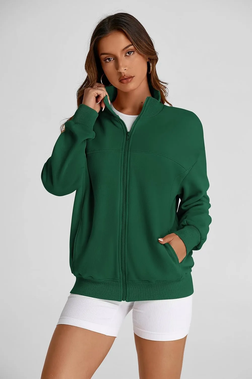 PRETTYGARDEN Women's 2025 Spring Fall Fashion Full Zip Up Sweatshirt Long Sleeve Loose Fit Trendy Casual Jacket with Pockets