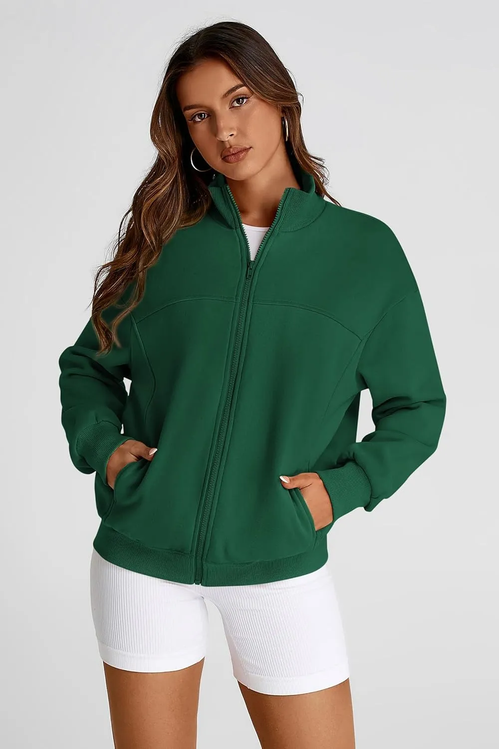 PRETTYGARDEN Women's 2025 Spring Fall Fashion Full Zip Up Sweatshirt Long Sleeve Loose Fit Trendy Casual Jacket with Pockets