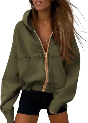 PRETTYGARDEN Women's Zip Up Hoodie Sweatshirt Y2K Fall Fashion Clothes Long Sleeve Loose Fit Pockets Casual Trendy Jacket