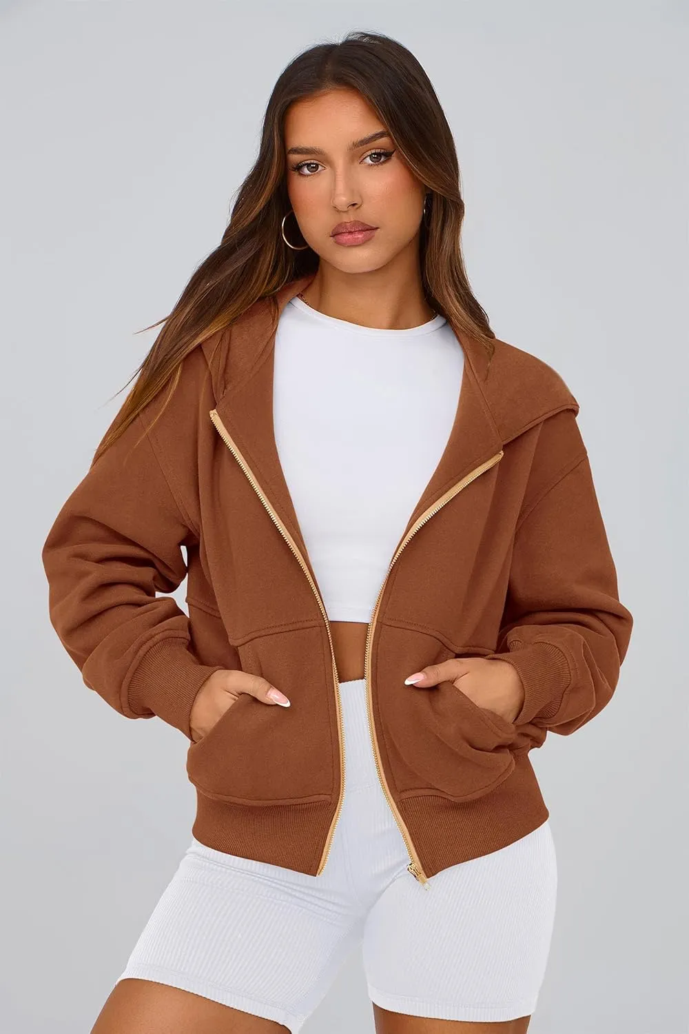 PRETTYGARDEN Women's Zip Up Hoodie Sweatshirt Y2K Fall Fashion Clothes Long Sleeve Loose Fit Pockets Casual Trendy Jacket