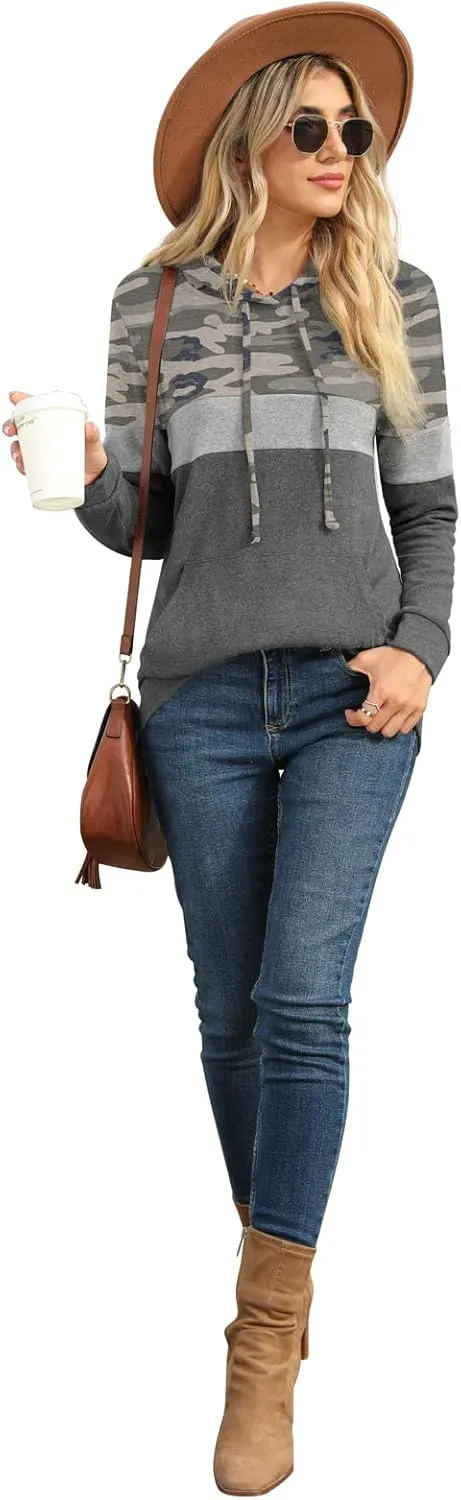 PrinStory Womens Sweatshirts Long Sleeve Casual Color Block Pullover Hoodies Fall Outfits 2024 Clothes