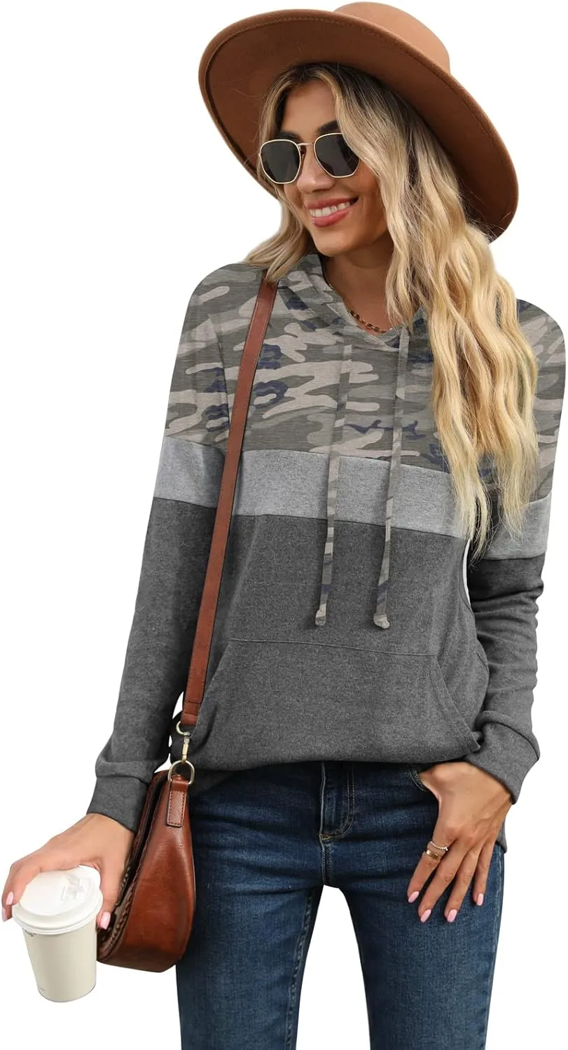PrinStory Womens Sweatshirts Long Sleeve Casual Color Block Pullover Hoodies Fall Outfits 2024 Clothes