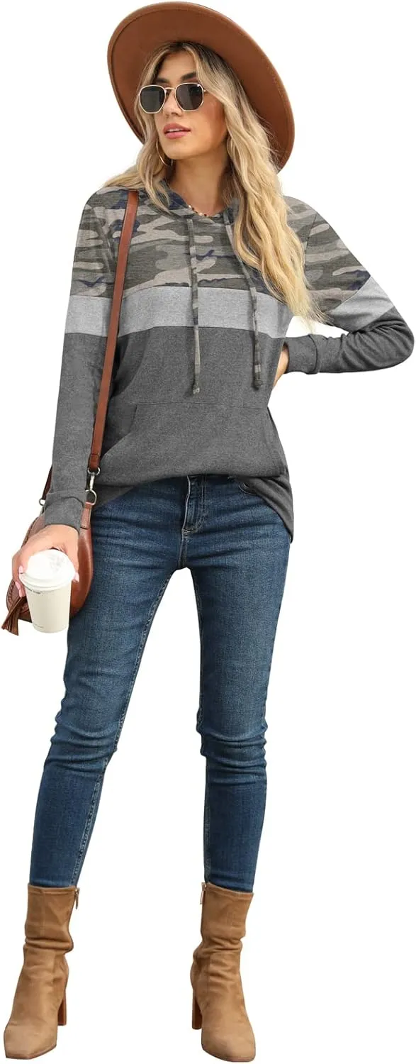PrinStory Womens Sweatshirts Long Sleeve Casual Color Block Pullover Hoodies Fall Outfits 2024 Clothes