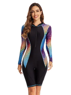 Printed long-sleeve sun protection one-piece surf suit UPF50  Rash Guard