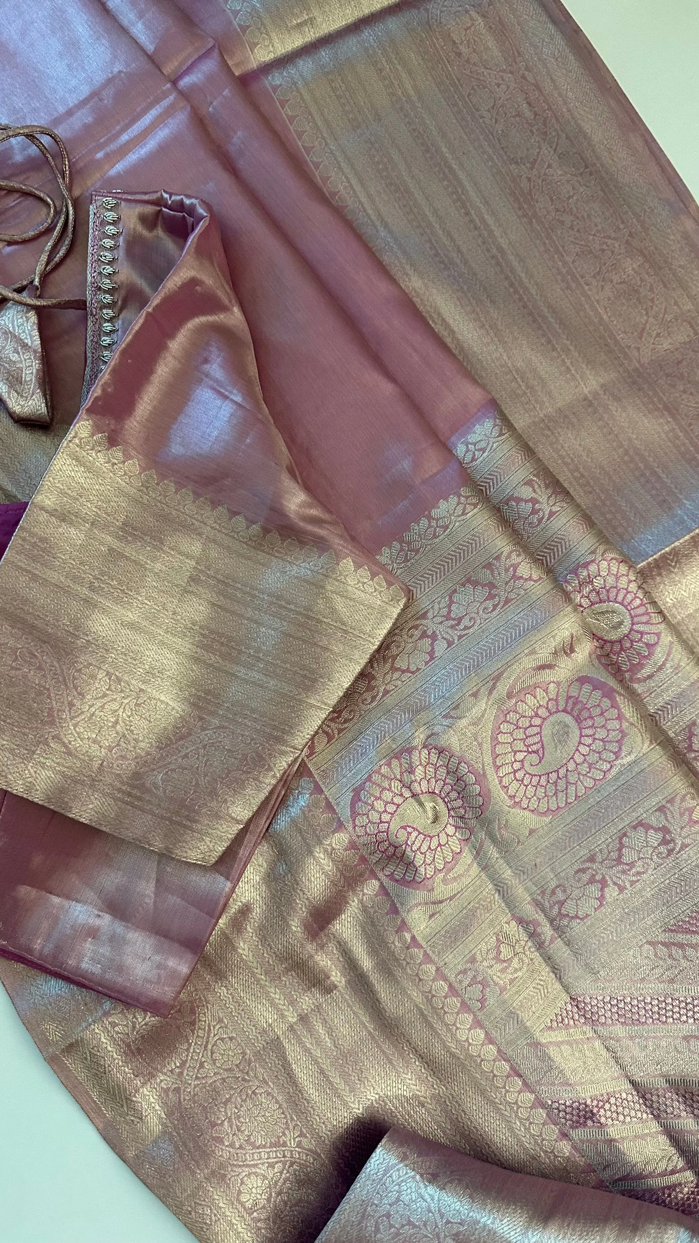 Pure Silver zari Tissue Kanchi Pattu saree with stitched blouse online shopping usa pastel silver zari kanjivaram
